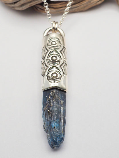 Blue Kyanite Triple Eye Talisman Necklace