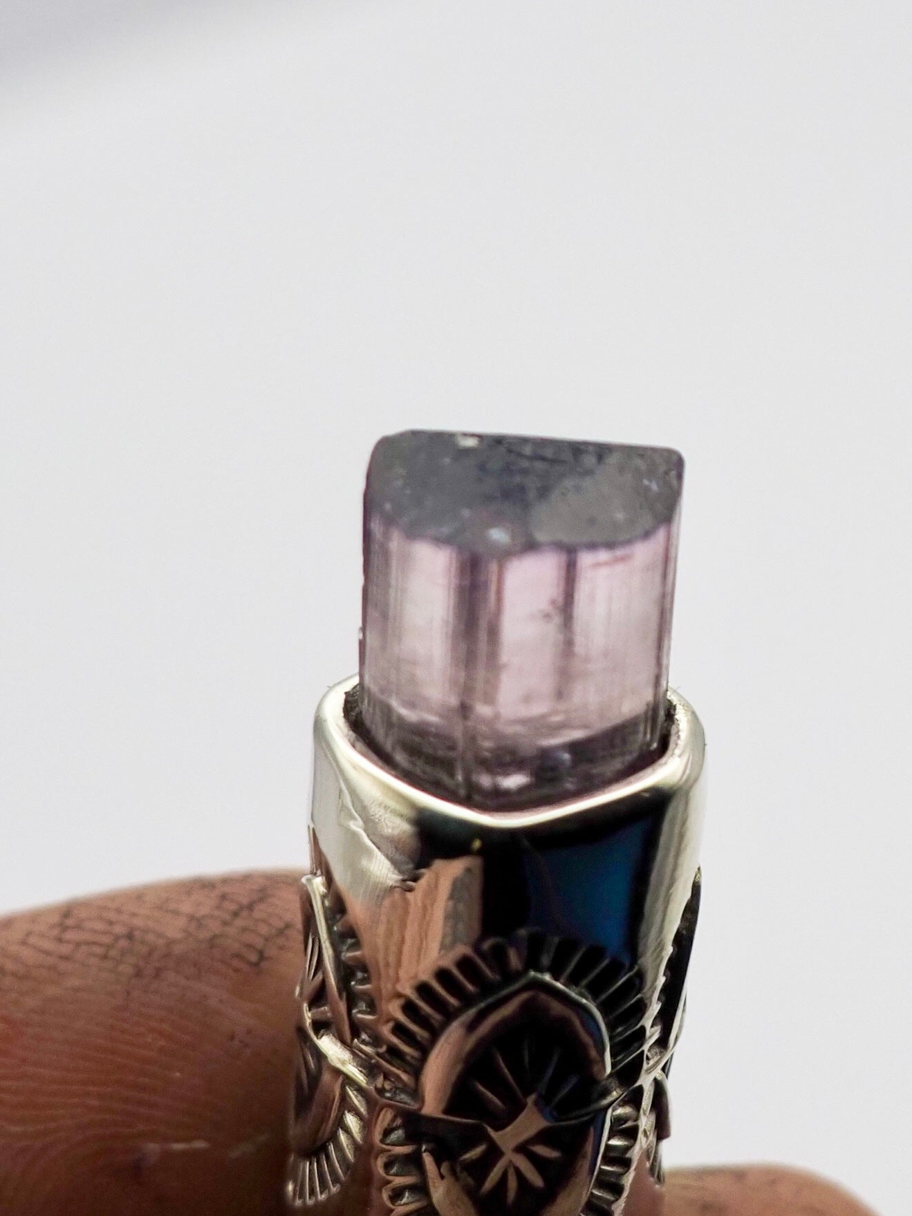Blue Tipped Pink Tourmaline Yucca Talisman Necklace