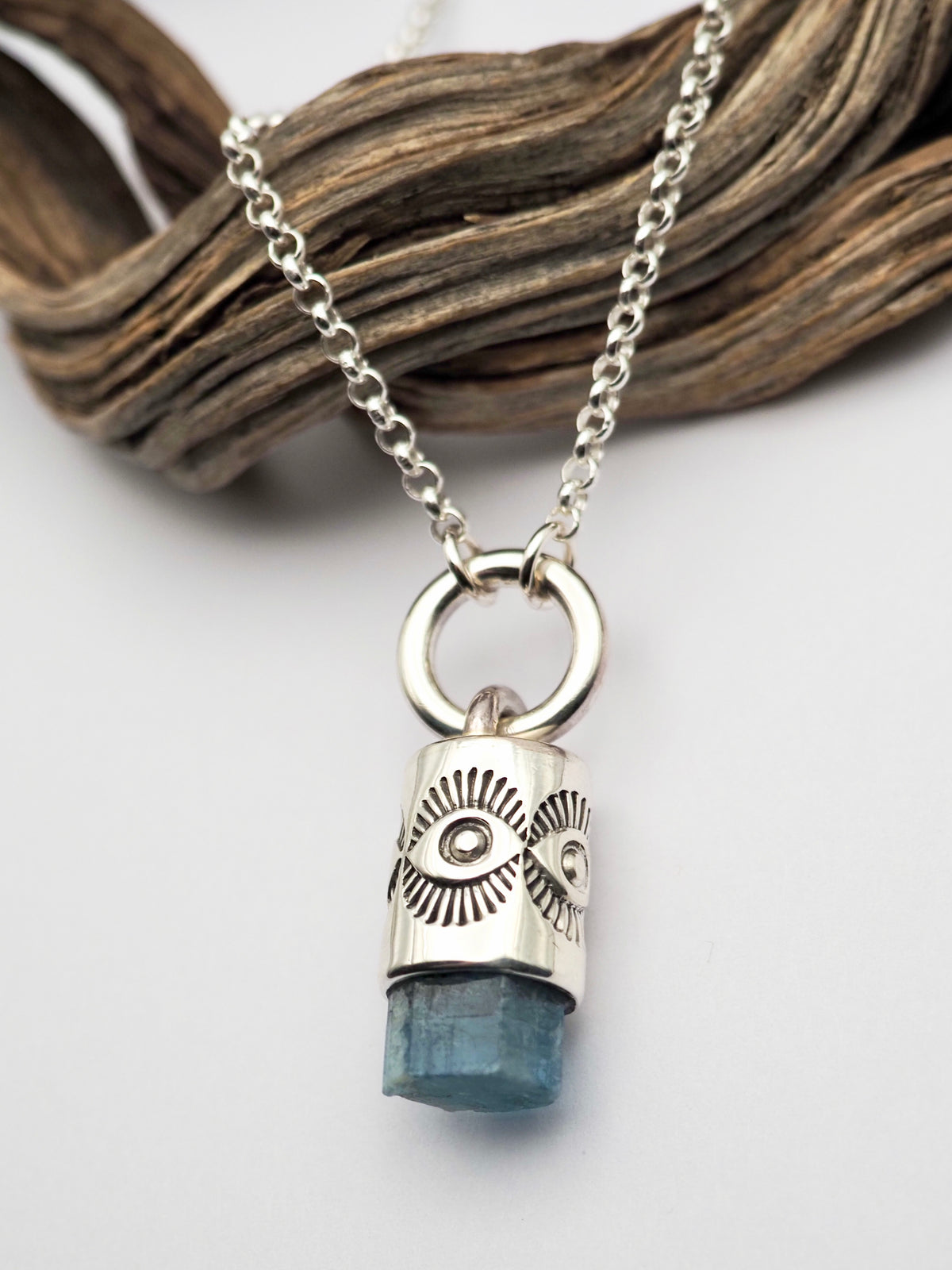 Aquamarine O Ring Eye Talisman Necklace