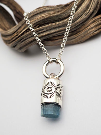 Aquamarine O Ring Eye Talisman Necklace