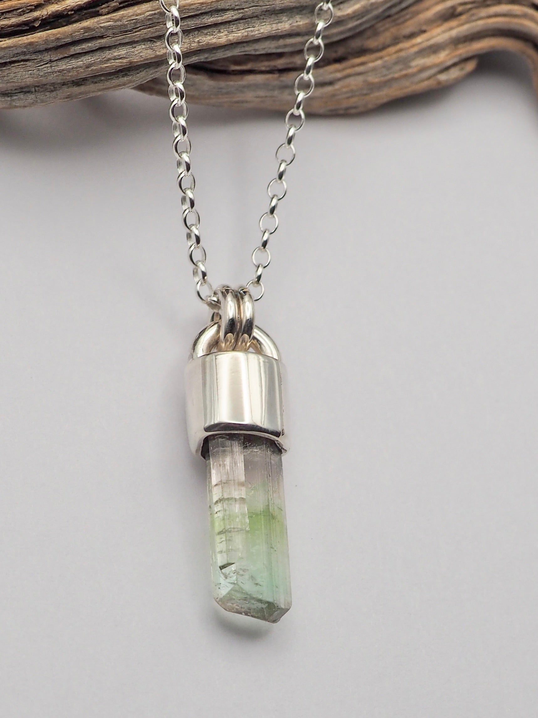 Pale Pink/Green Tourmaline Sterling Talisman Necklace