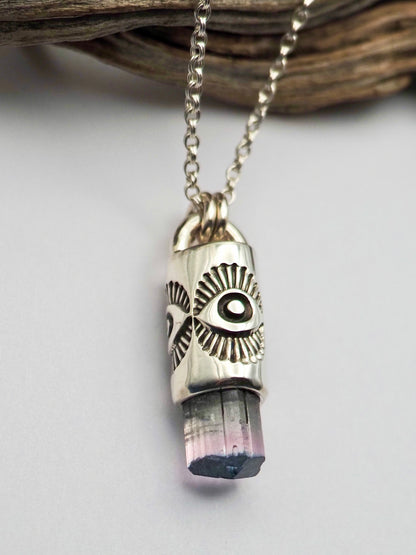 Blue Tipped Pink Tourmaline Eye Talisman Necklace