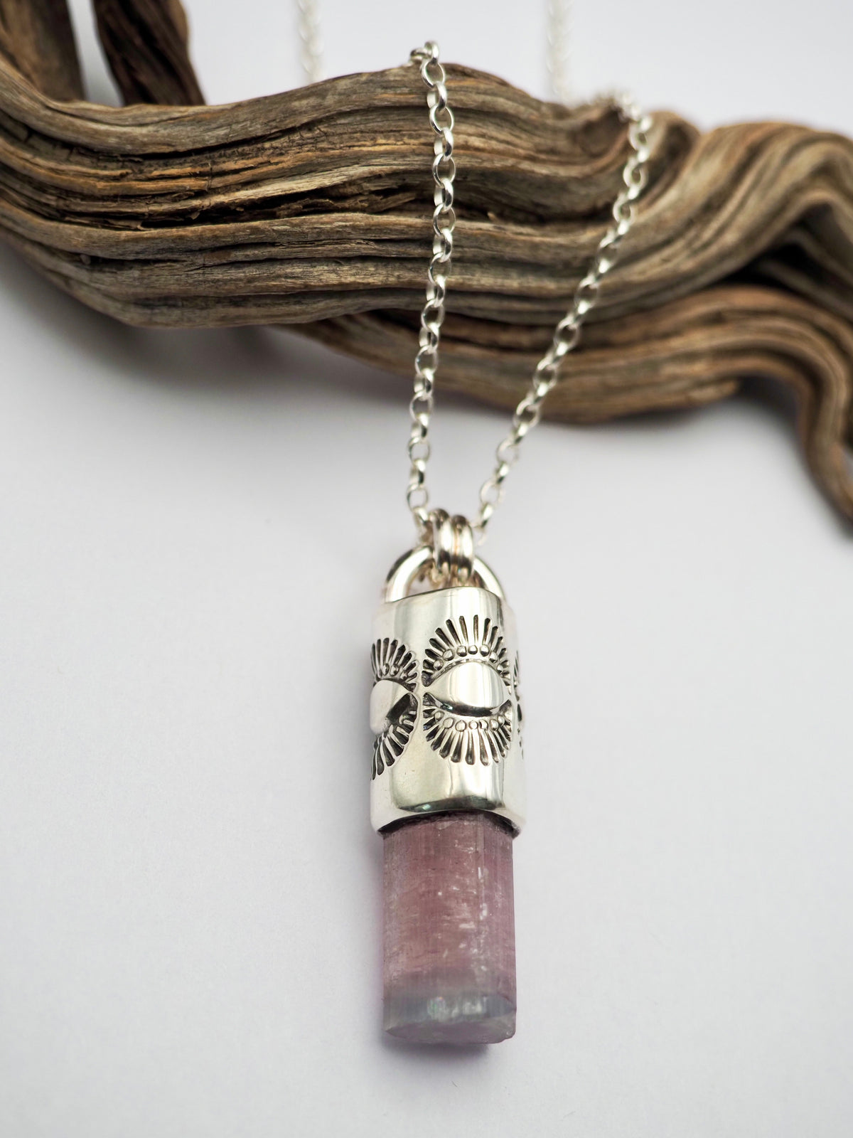 Pink/Blue Tourmaline Eye/Dot Talisman Necklace
