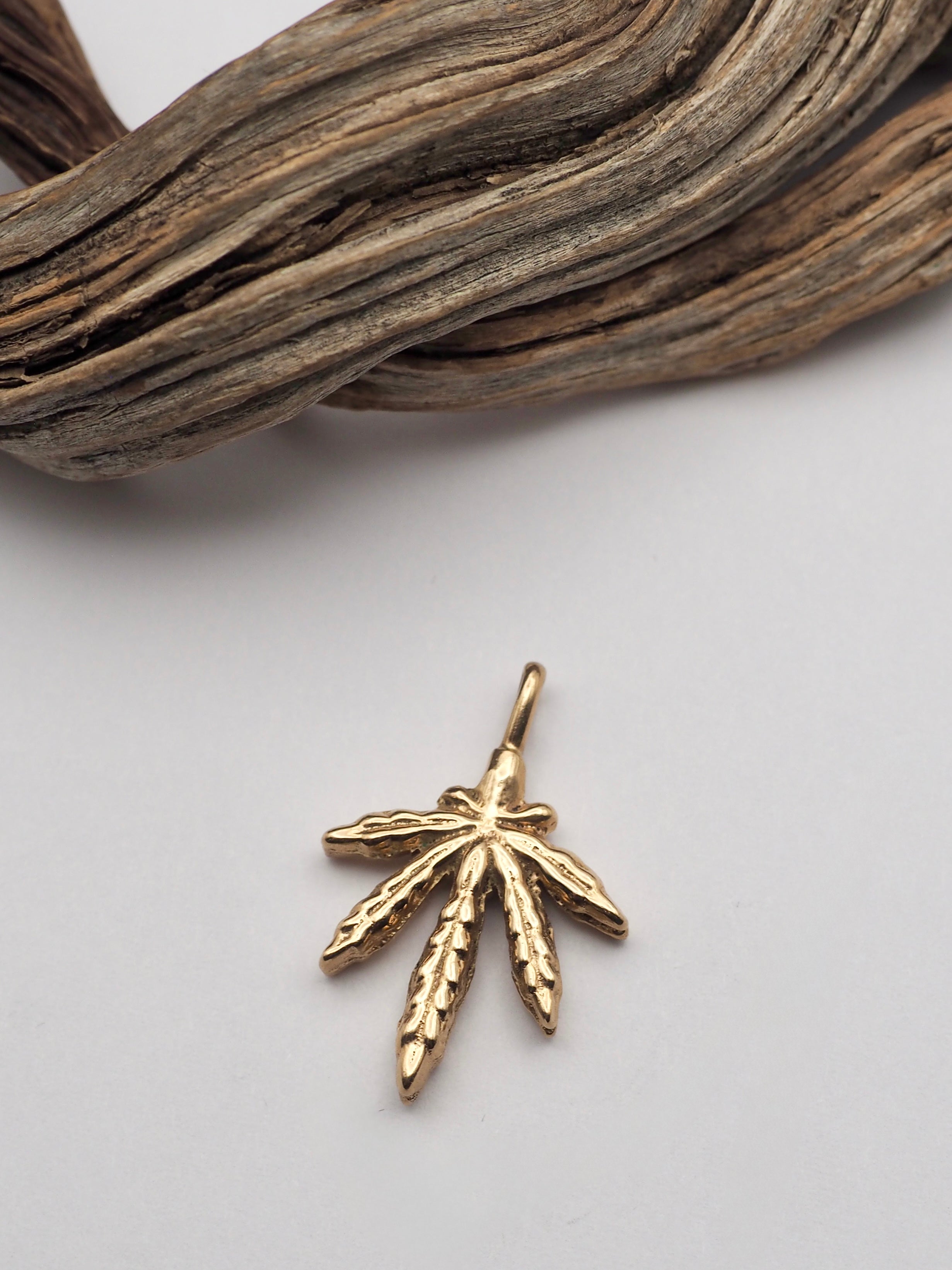 Sand Cast 14k Pot Leaf Pendant