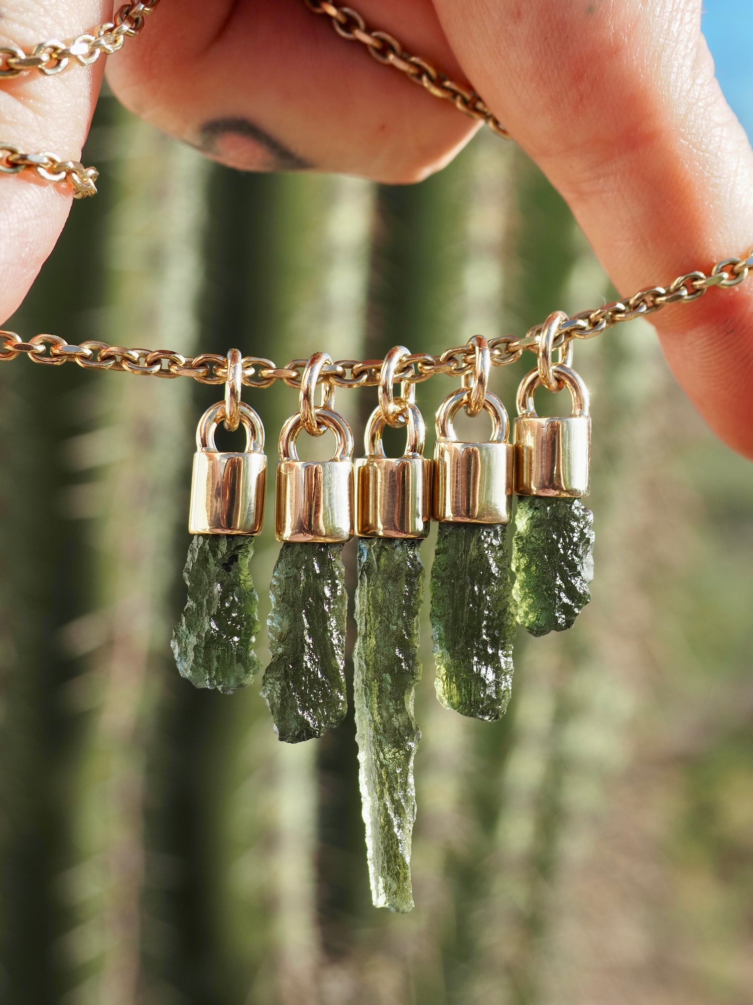 Moldavite 14k Gold Pendants
