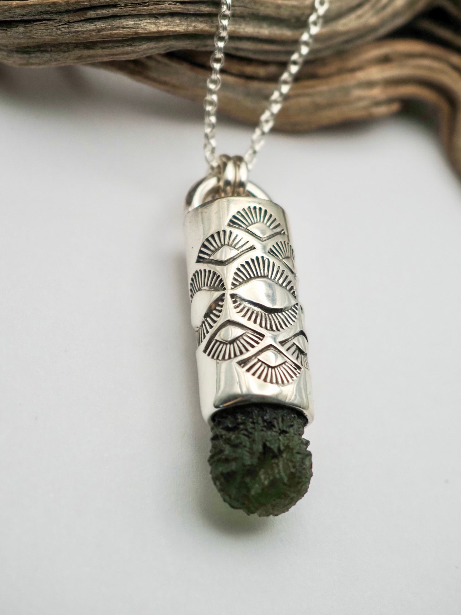 Moldavite Eye/Fan Talisman Necklace