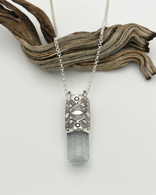 Etched Aquamarine Eye/Fan Talisman Necklace