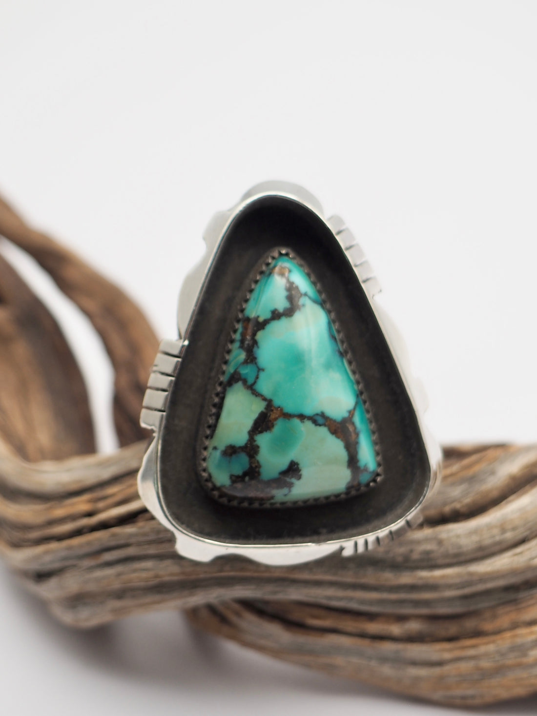 Soul Bunny Silver Shadowbox Saw Cut Turquoise Ring size 9