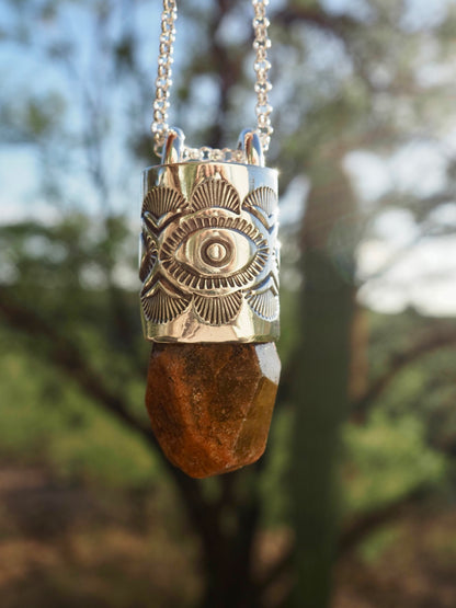 Mali Yellow Garnet Eye/Fan Talisman Necklace