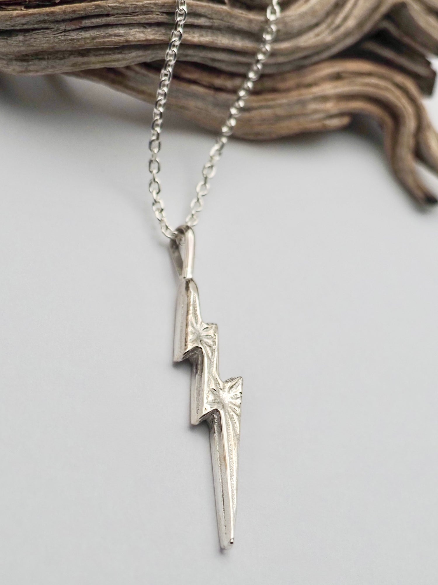 Sterling Silver Sand Cast Lightning Bolt Necklace