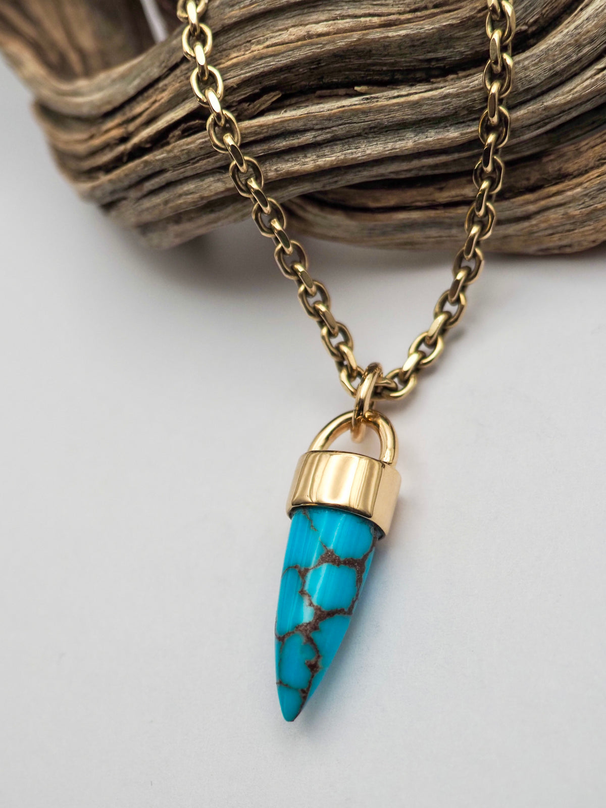 Egyptian Turquoise Spike 14k Gold Talisman Pendant