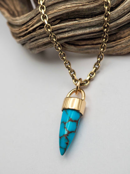Egyptian Turquoise Spike 14k Gold Talisman Pendant