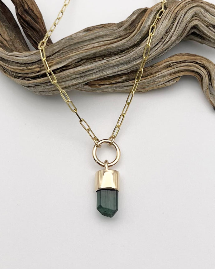 Chrome Tourmaline 14k Gold O Ring Talisman Necklace