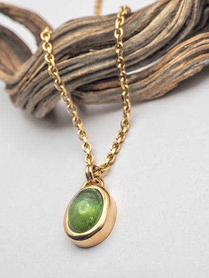 Green Tourmaline 14K Gold Bezel Set Pendant