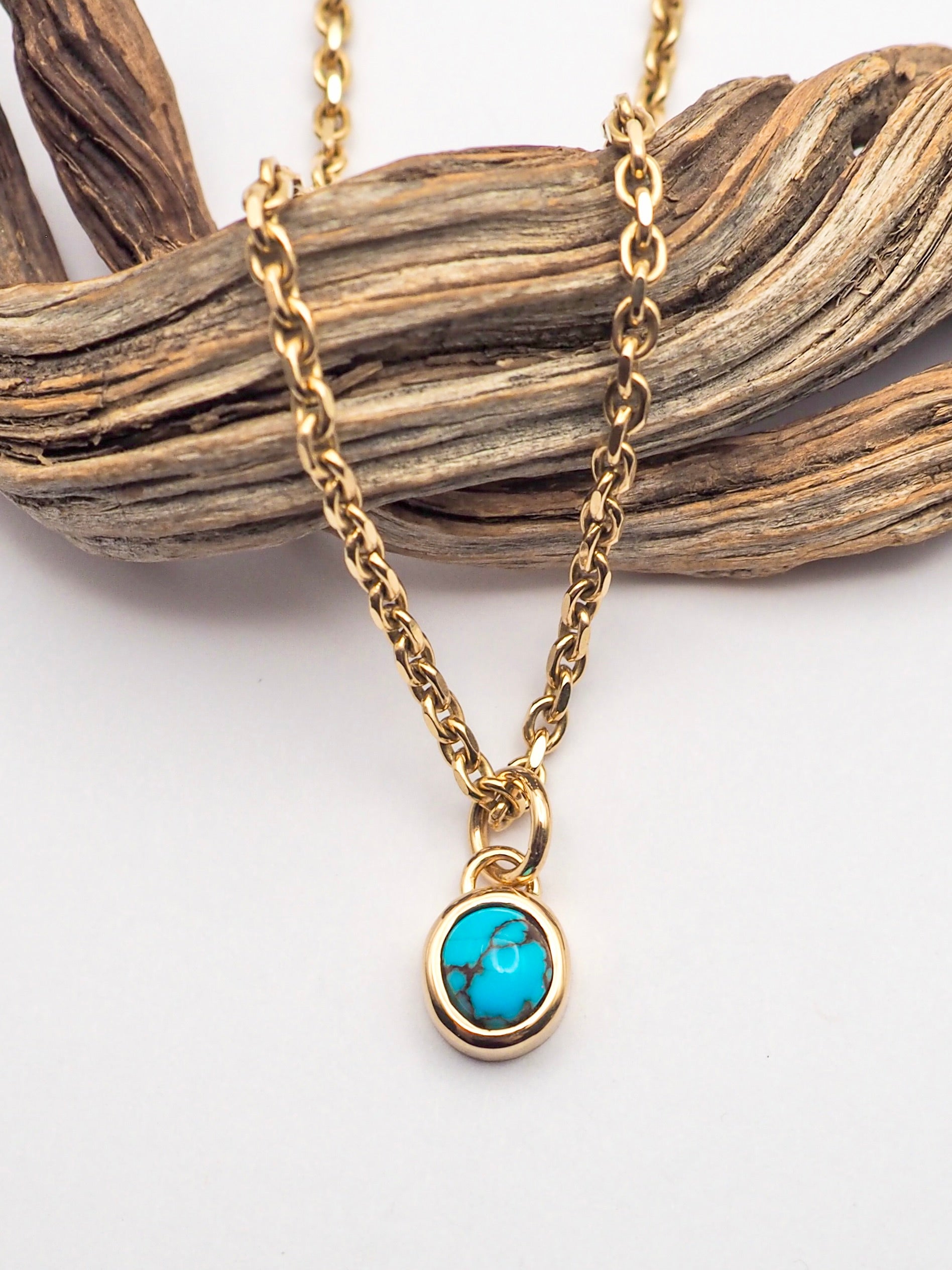 Egyptian Turquoise 14K Gold Bezel Set Pendant