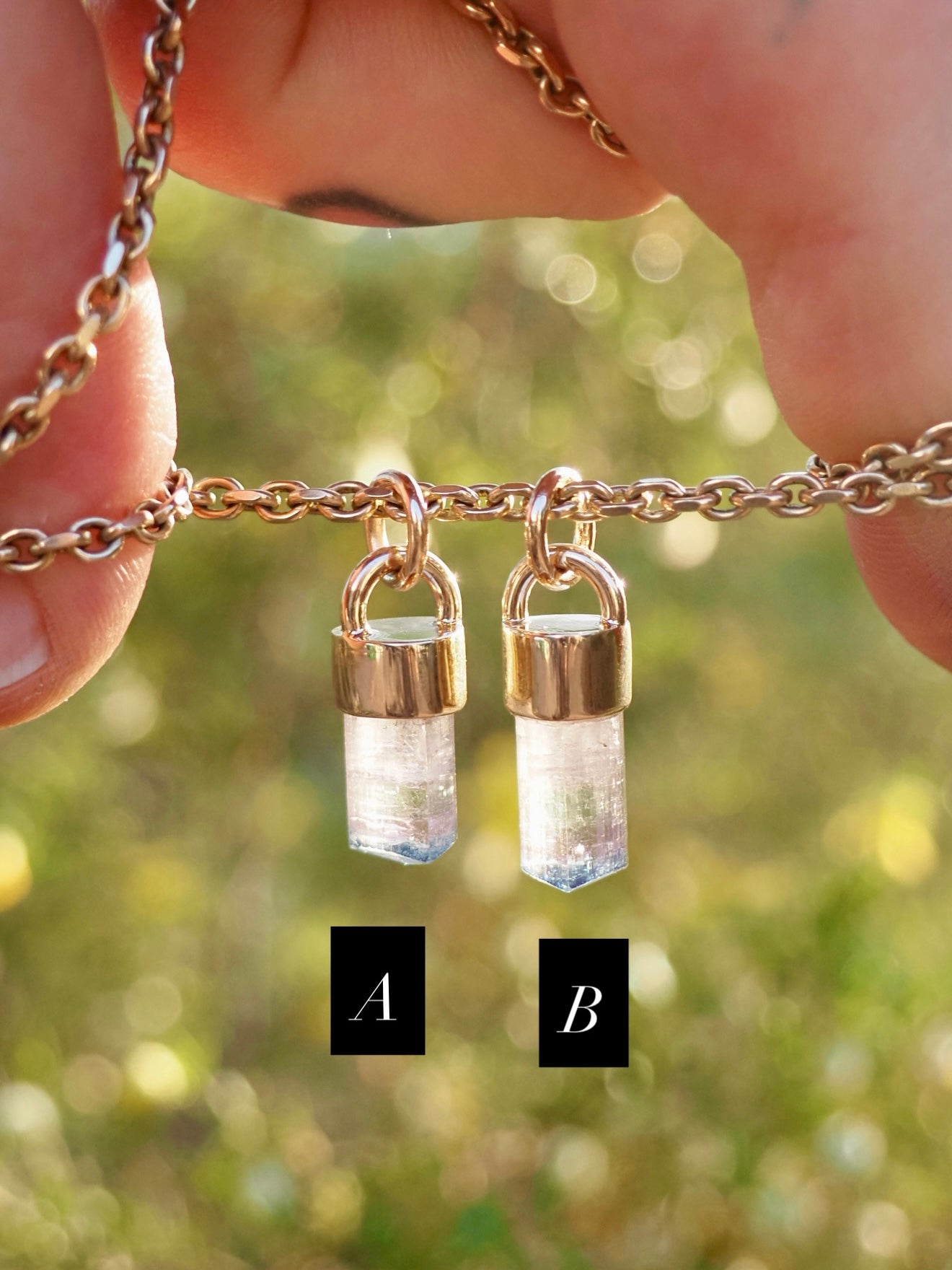 Blue Tipped Pink Tourmaline 14k Gold Talisman Pendant B