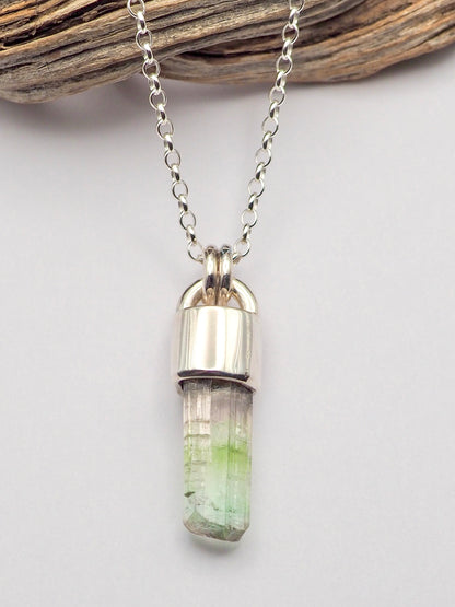 Pale Pink/Green Tourmaline Sterling Talisman Necklace