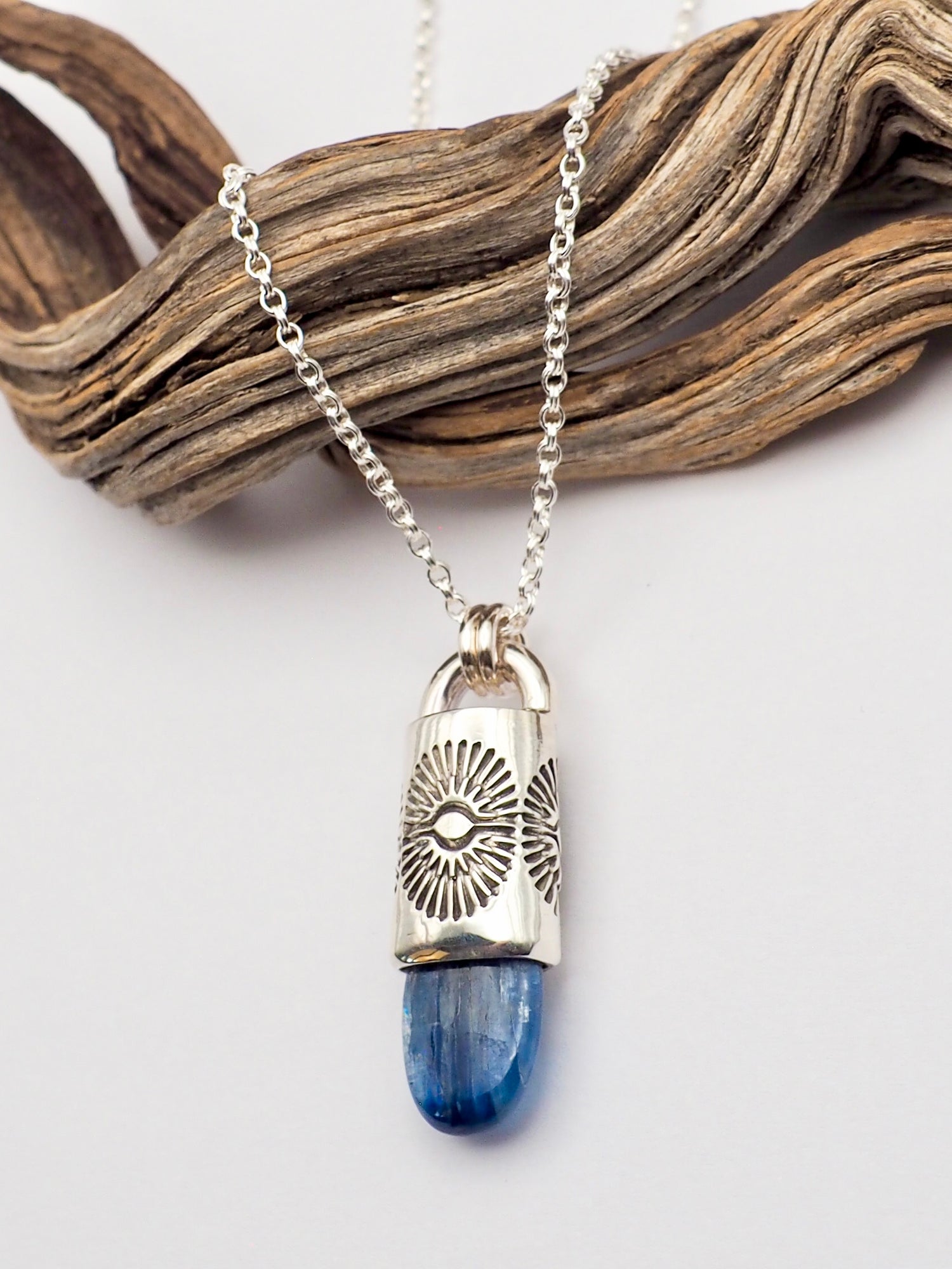 Polished Blue Kyanite Spiky Eye Talisman Necklace