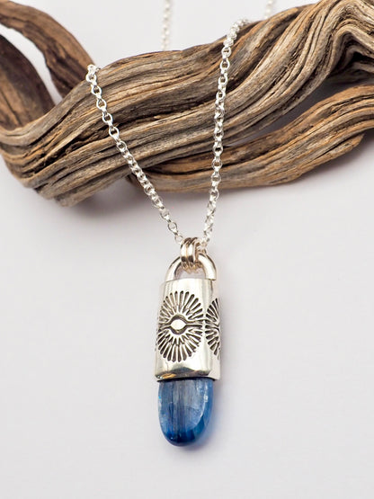 Polished Blue Kyanite Spiky Eye Talisman Necklace