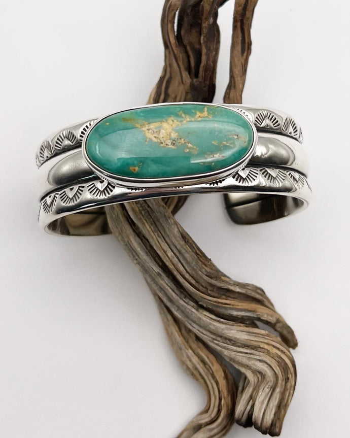 Numi Olive Stone Mountain Turquoise Three Band Big Mama Cuff M/L