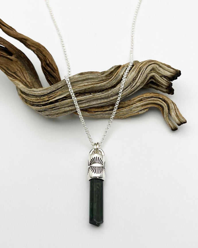 Dark Blue/Green Tourmaline Eye Talisman Necklace