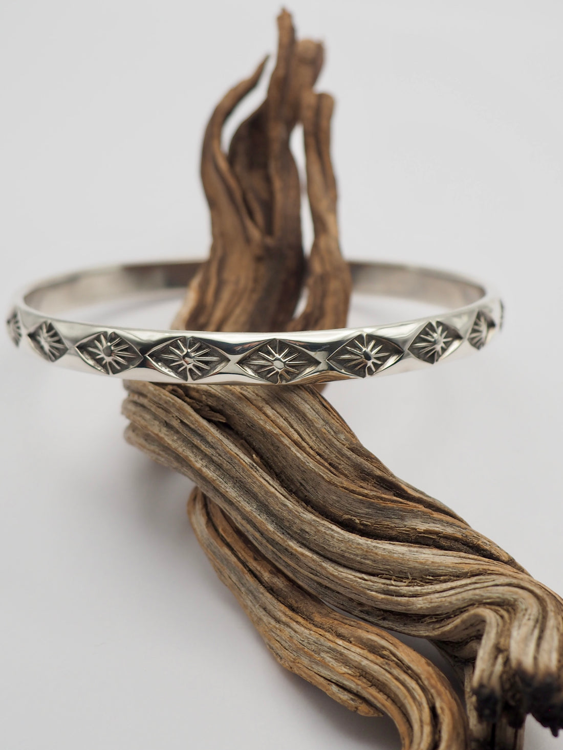 Agave Hand Stamped Sterling Silver Bangle M/L