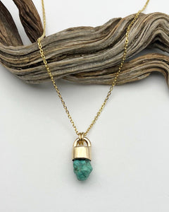 Fox Turquoise Nugget 14k Gold Talisman Necklace