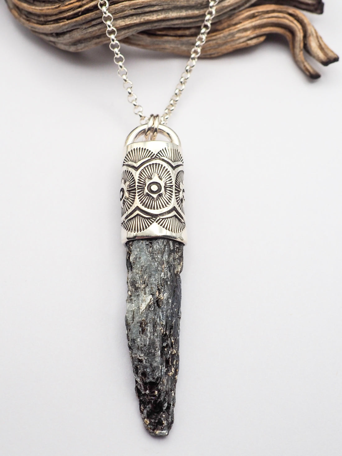 Blue Kyanite Blossom/Fan Talisman Necklace
