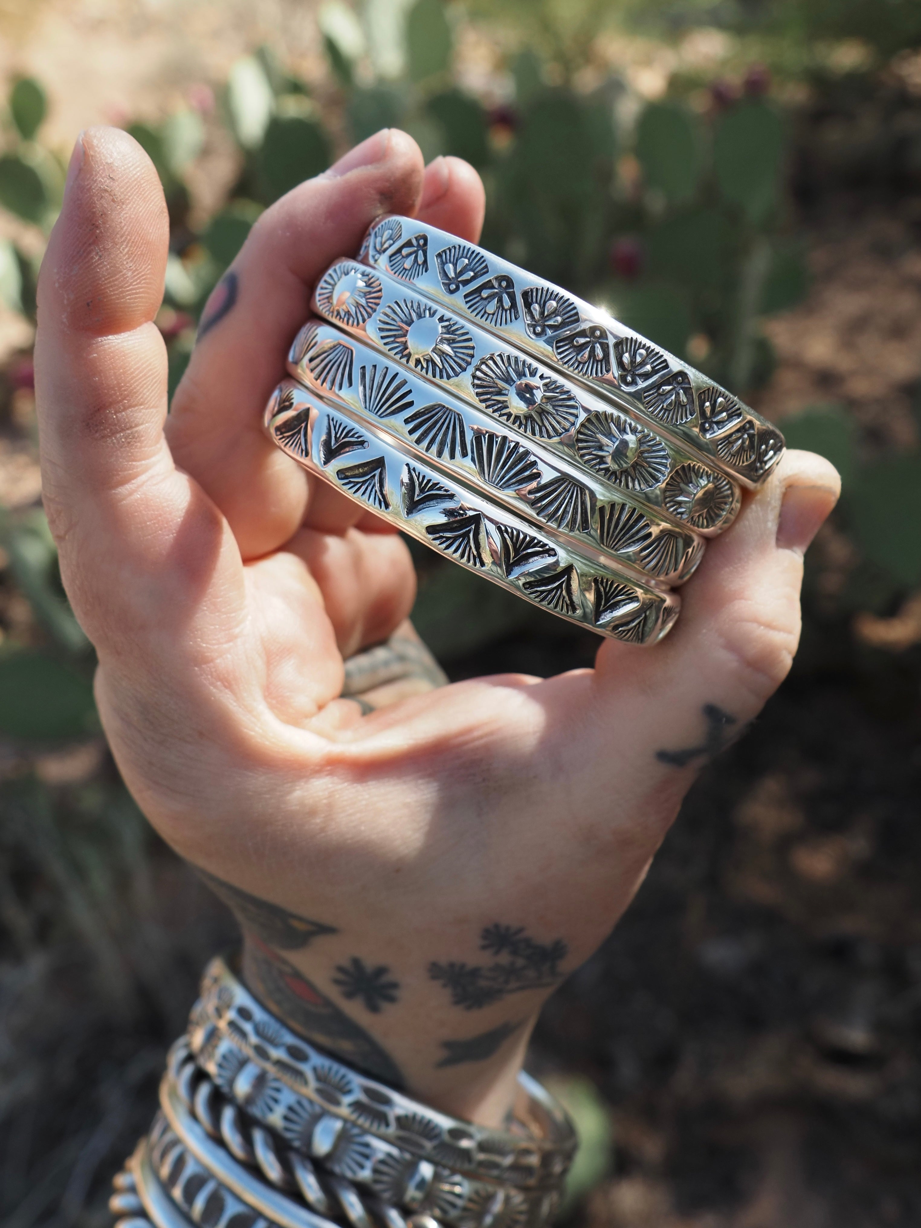 Creosote Blossom Heavyweight Hand Stamped Stacker Cuff XS