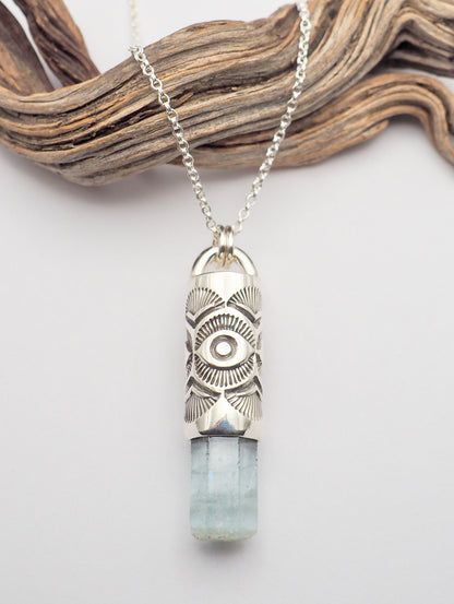 Aquamarine Eye/Fan Talisman Necklace