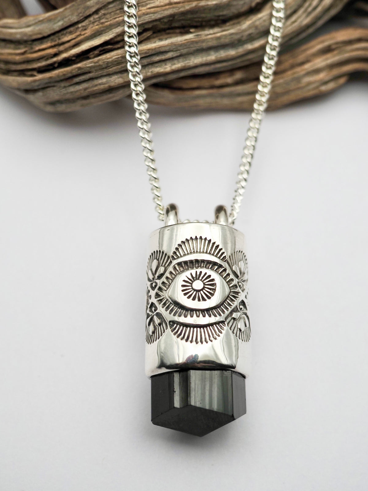 Black Tourmaline Eye/Prickly Pear Talisman Necklace