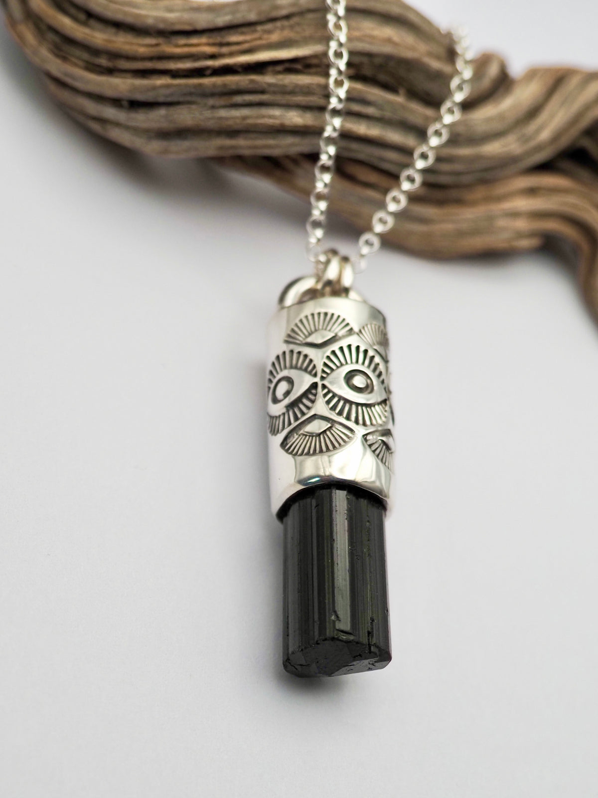 Black Tourmaline Eye/Fan Talisman Necklace