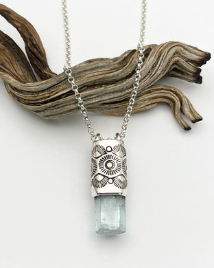 Aquamarine Circle/Fan Talisman Necklace