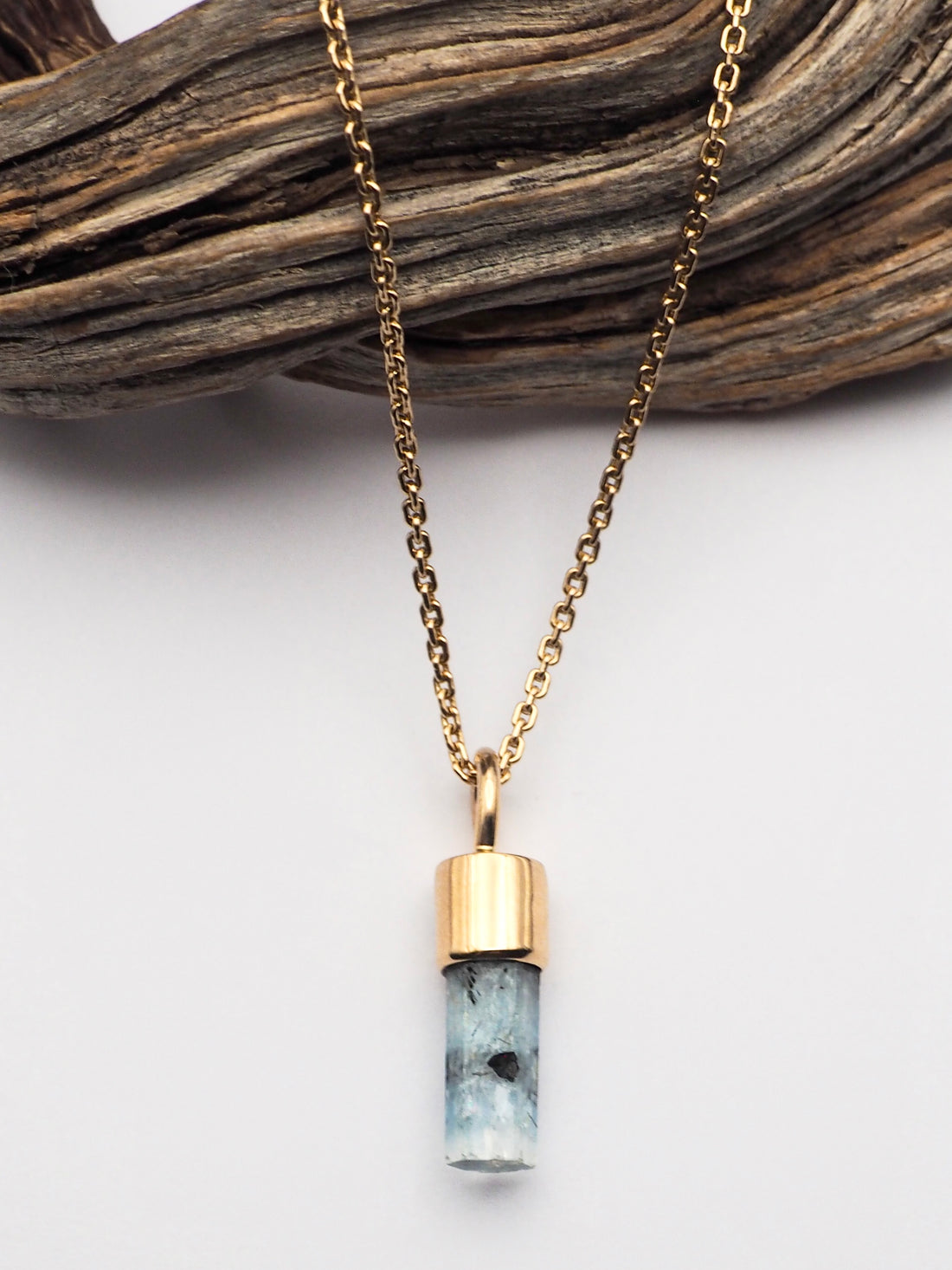 Aquamarine with Black Tourmaline 14K Gold Mini Talisman B