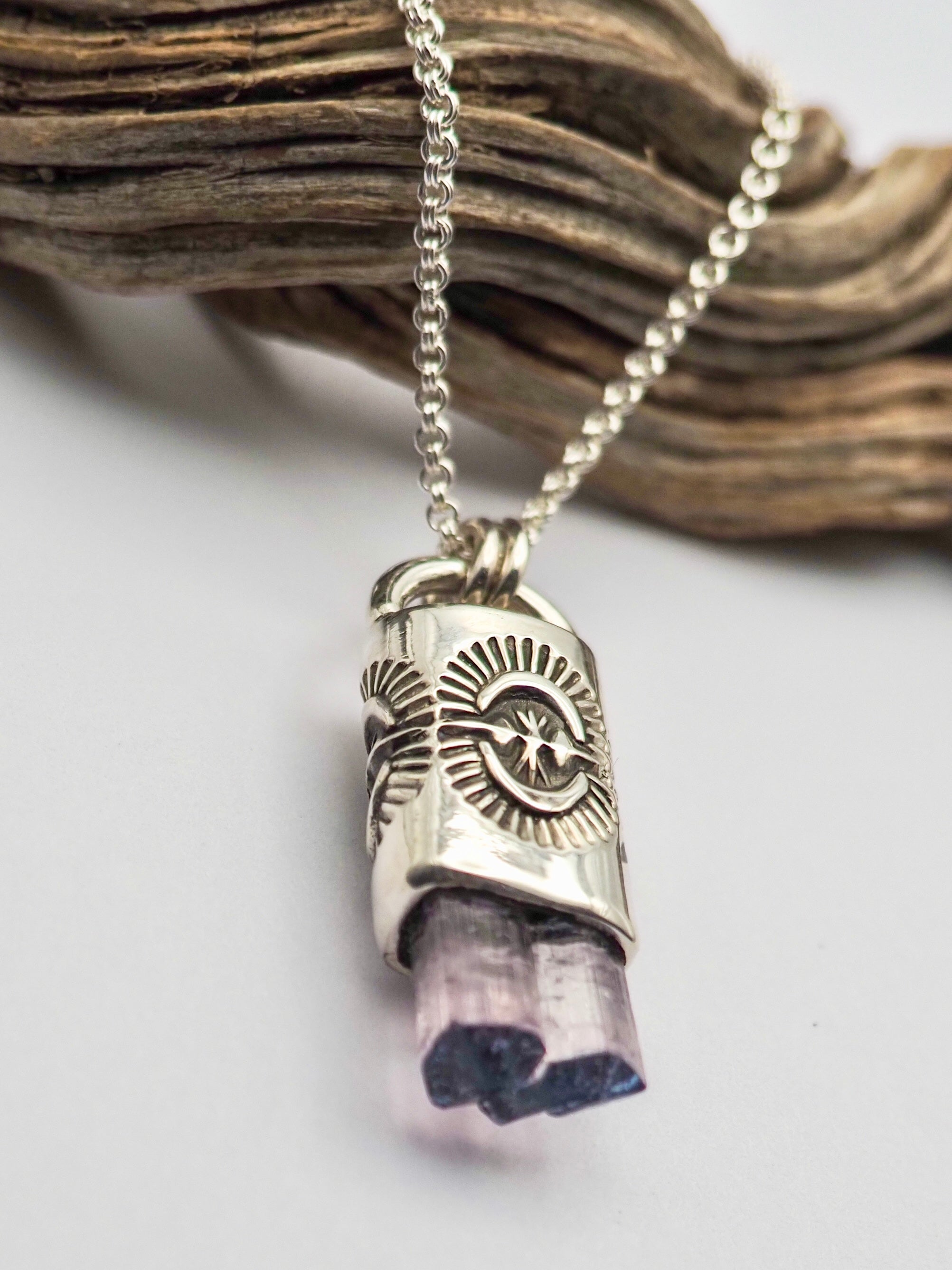 Blue Tipped Pink Tourmaline Portal Talisman Necklace