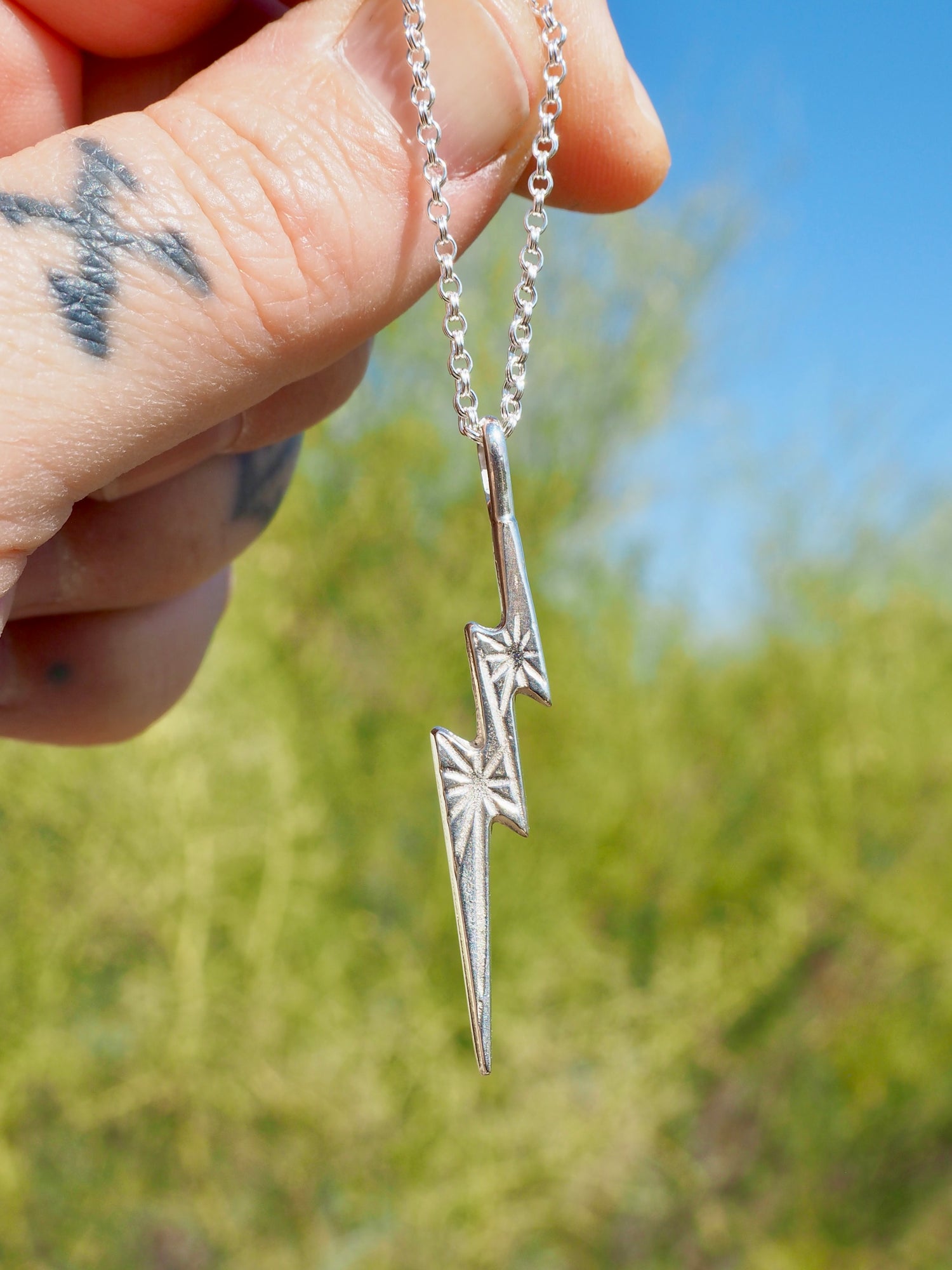 Sterling Silver Sand Cast Lightning Bolt Necklace