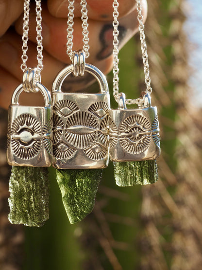 Moldavite Eye/Fan Talisman Necklace