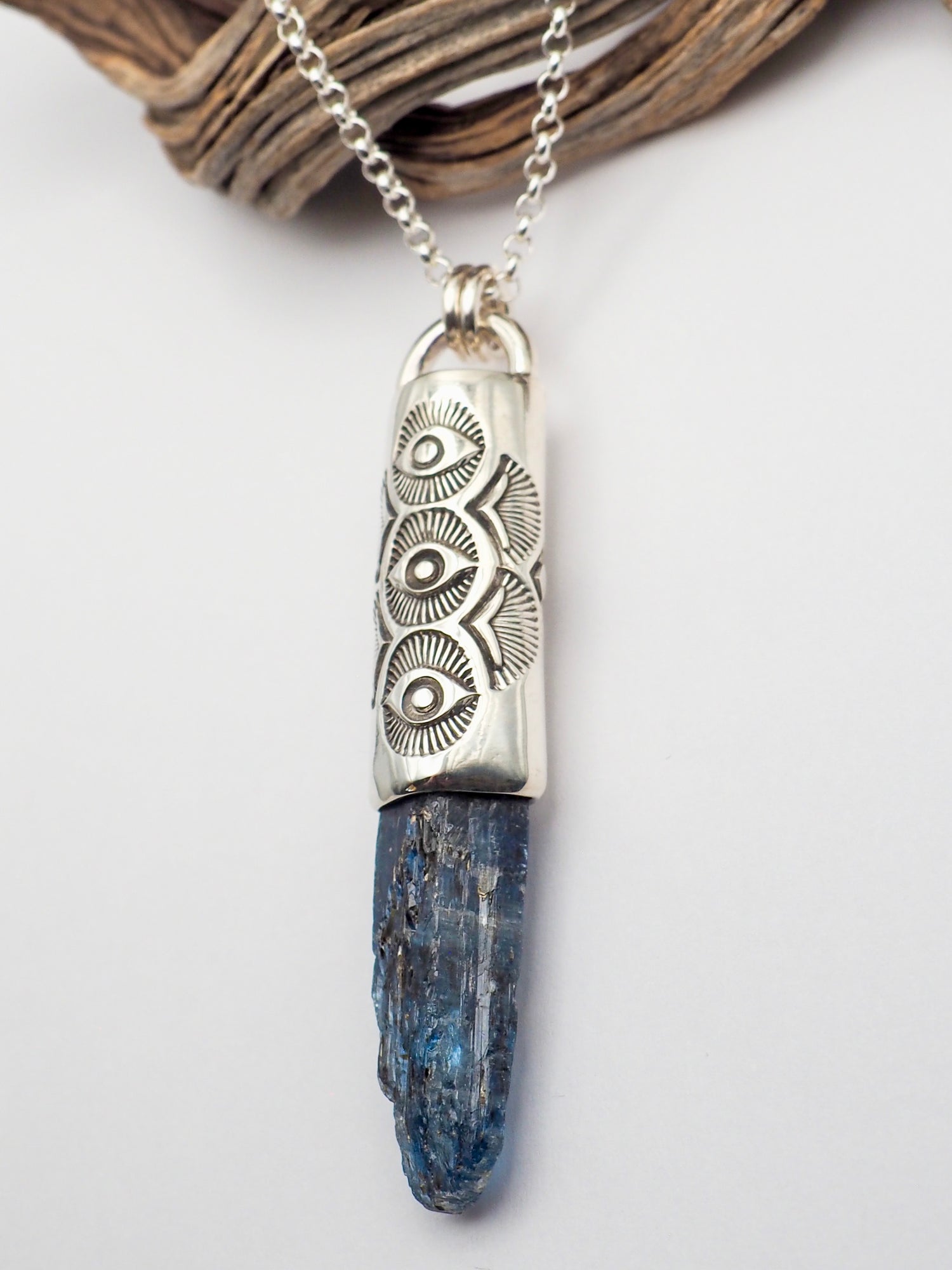 Blue Kyanite Triple Eye Talisman Necklace