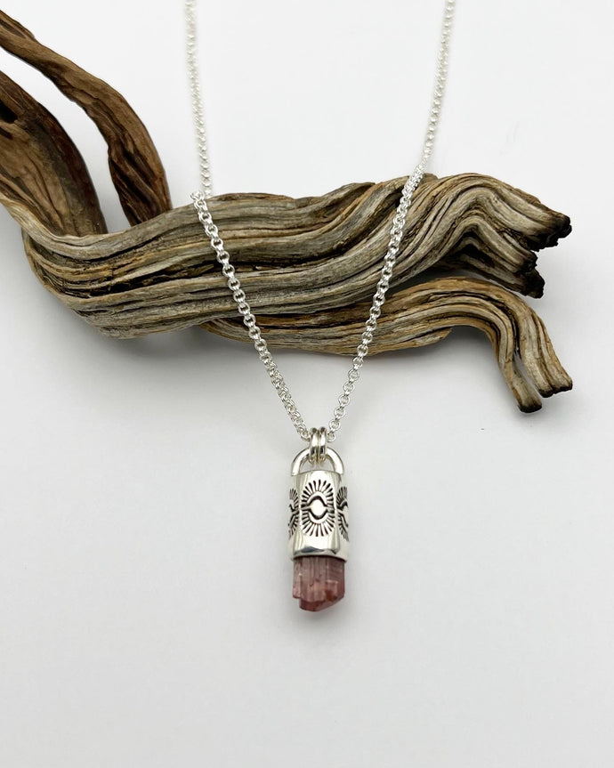 Pink Tourmaline Eyes Talisman Necklace