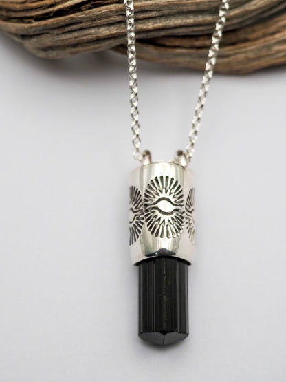 Black Tourmaline Eye/Burst Talisman Necklace