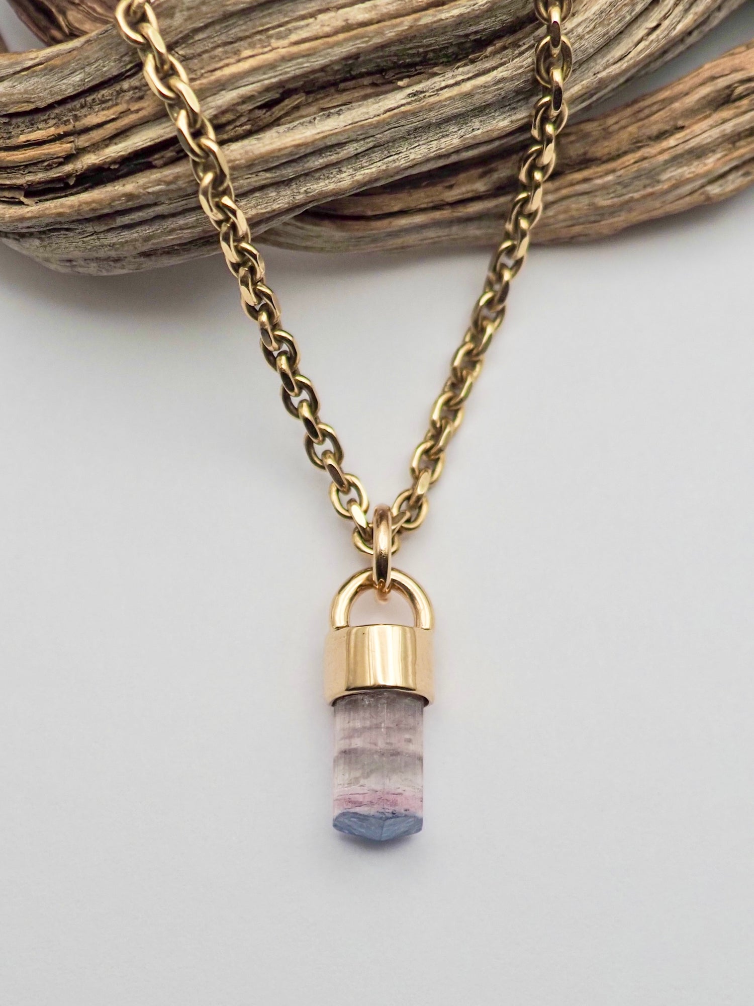 Blue Tipped Pink Tourmaline 14k Gold Talisman Pendant A