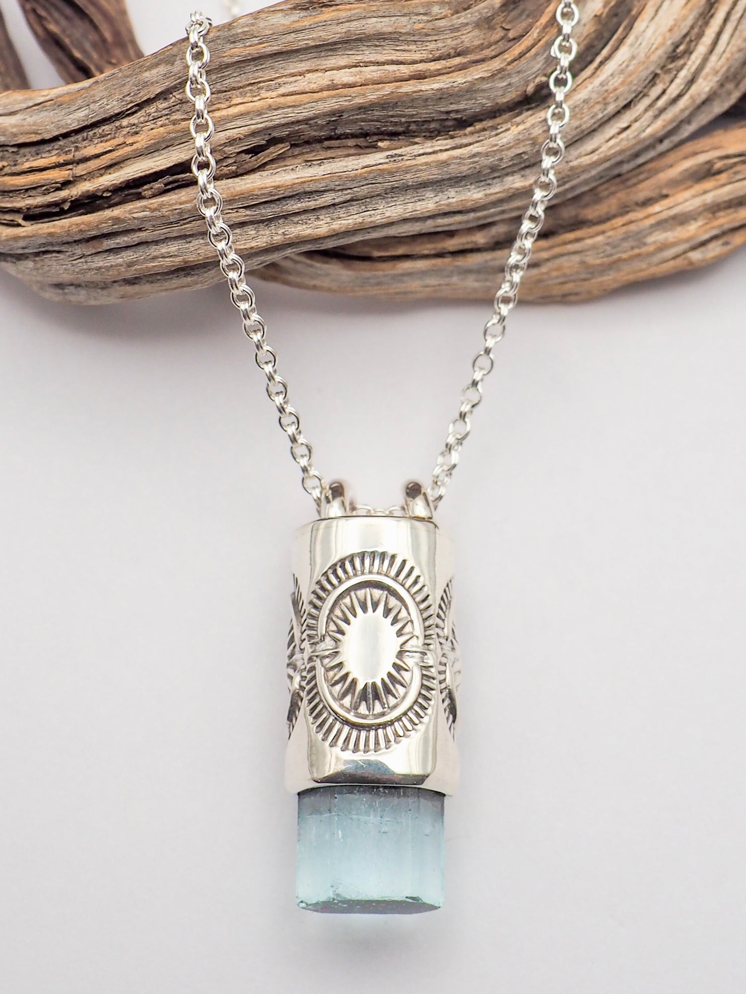 Gem Vanadium Beryl Sunburst Talisman Necklace