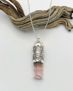 Pink Tourmaline Eye/Fan Talisman Necklace