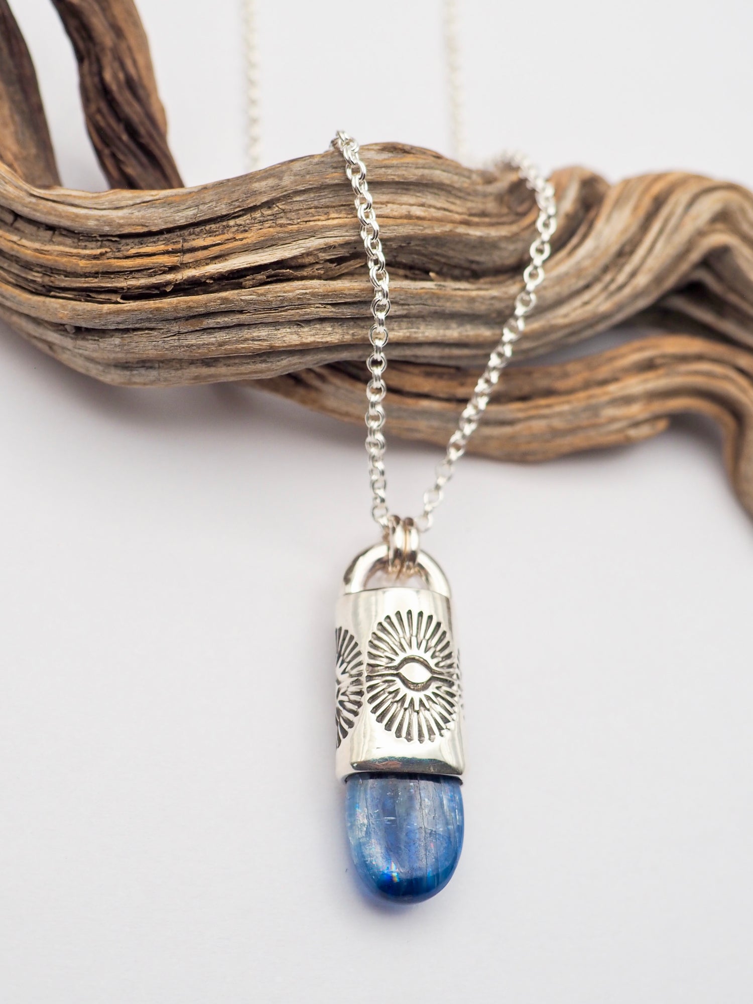 Polished Blue Kyanite Spiky Eye Talisman Necklace