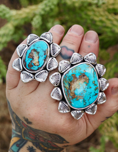 Easter Blue Turquoise Cholla Hand Stamped Border Ring size 7