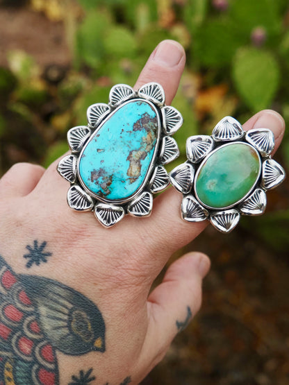 Ajax Turquoise Cholla Hand Stamped Border Ring size 6