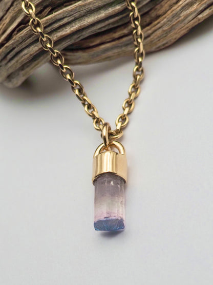 Blue Tipped Pink Tourmaline 14k Gold Talisman Pendant B
