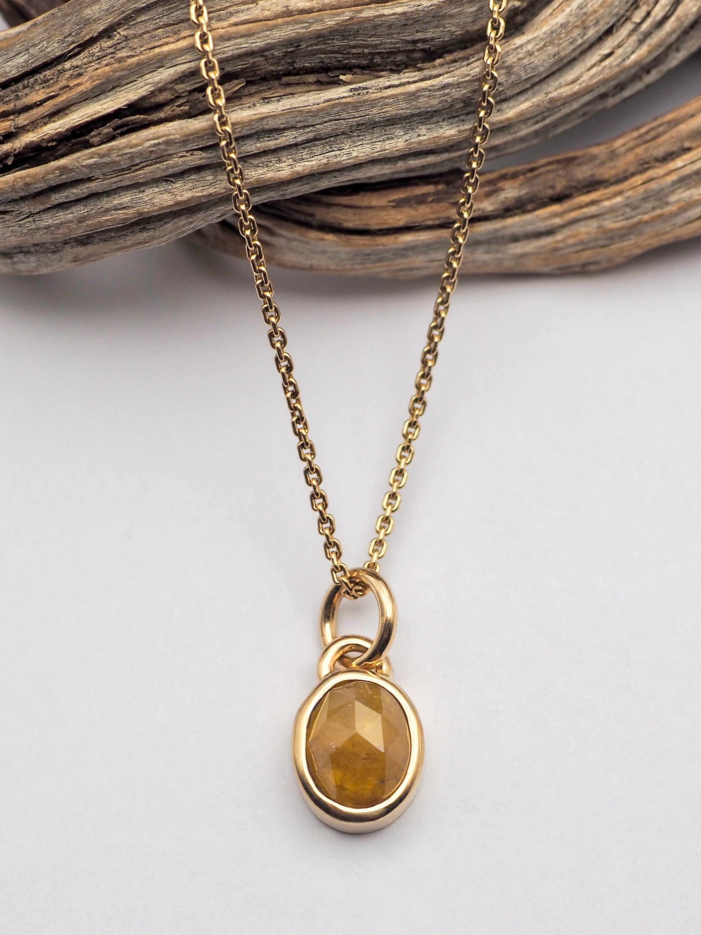 Yellow Umba Sapphire 14K Gold Chunky Rosecut Pendant