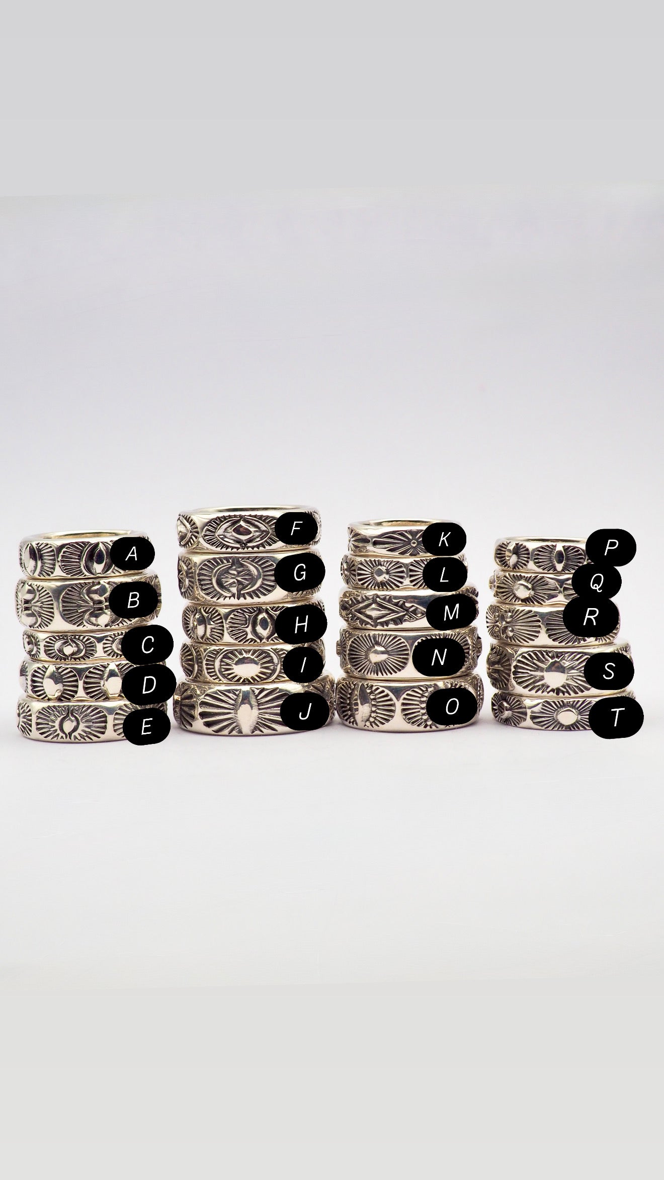 Hand Stamped Sterling Silver Half Round Stacker Rings