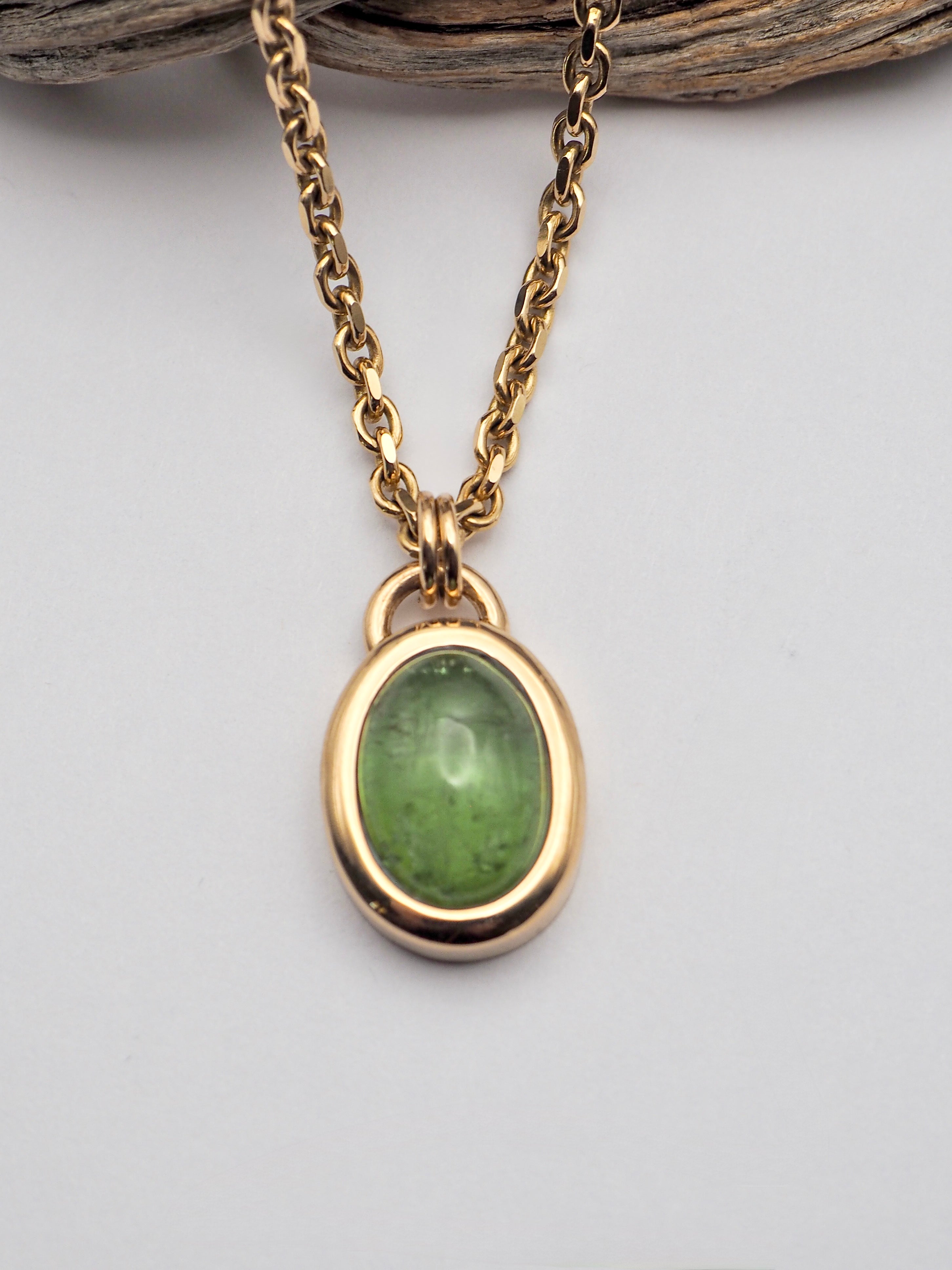 Green Tourmaline 14K Gold Bezel Set Pendant